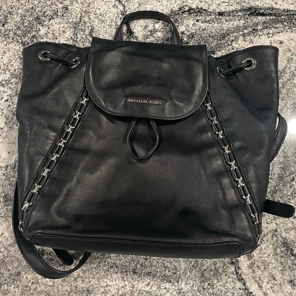 Michael Kors black leather backpack